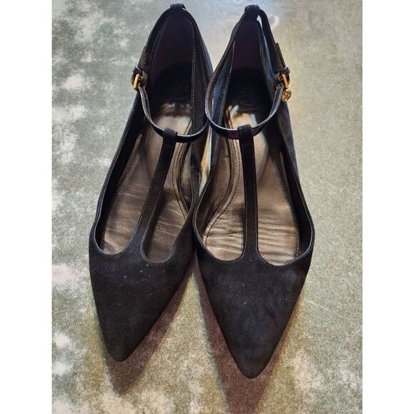 TORY BURCH Ashton black patent T-strap flat shoes sz 8 - Picture 2 of 6